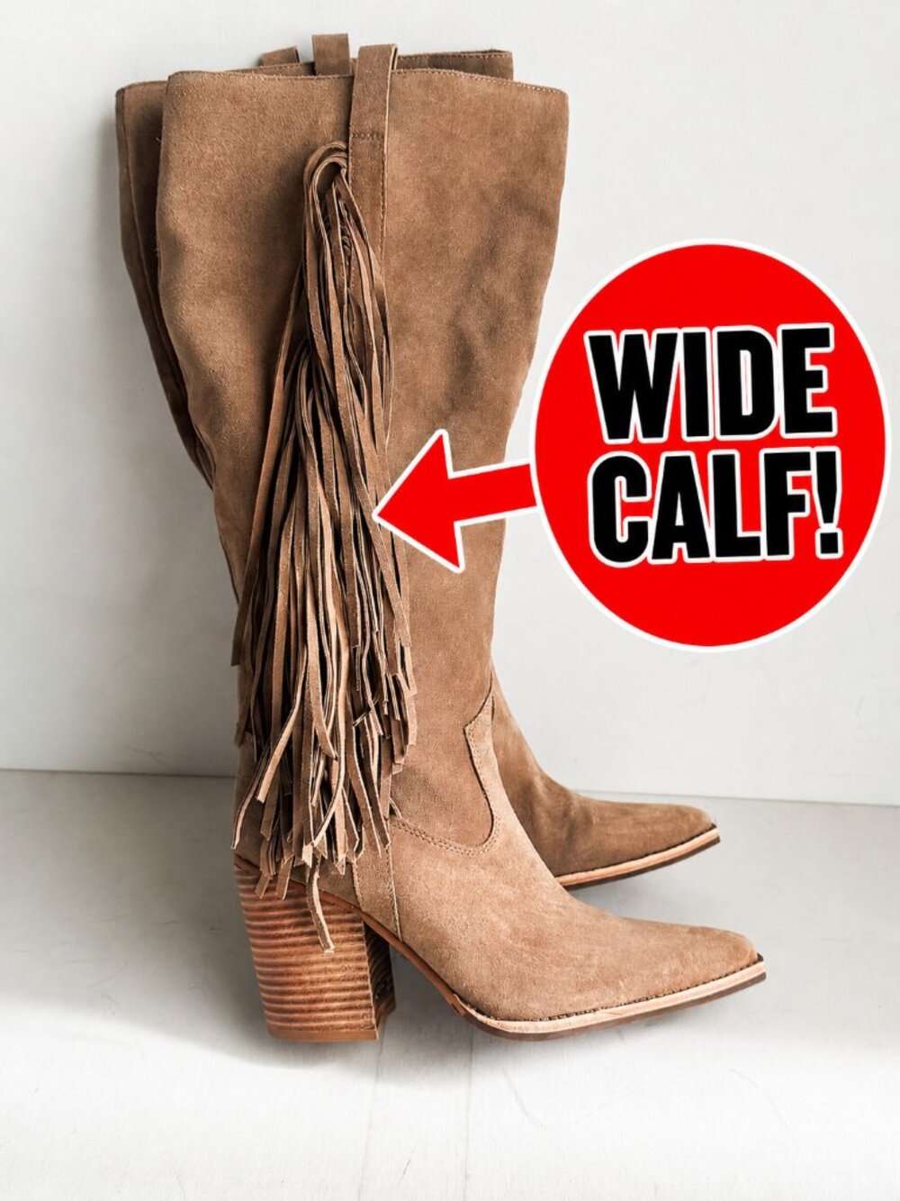 Vince Camuto Pelia Knee High Boot Western Suede W Fringe 11/ Wide Calf